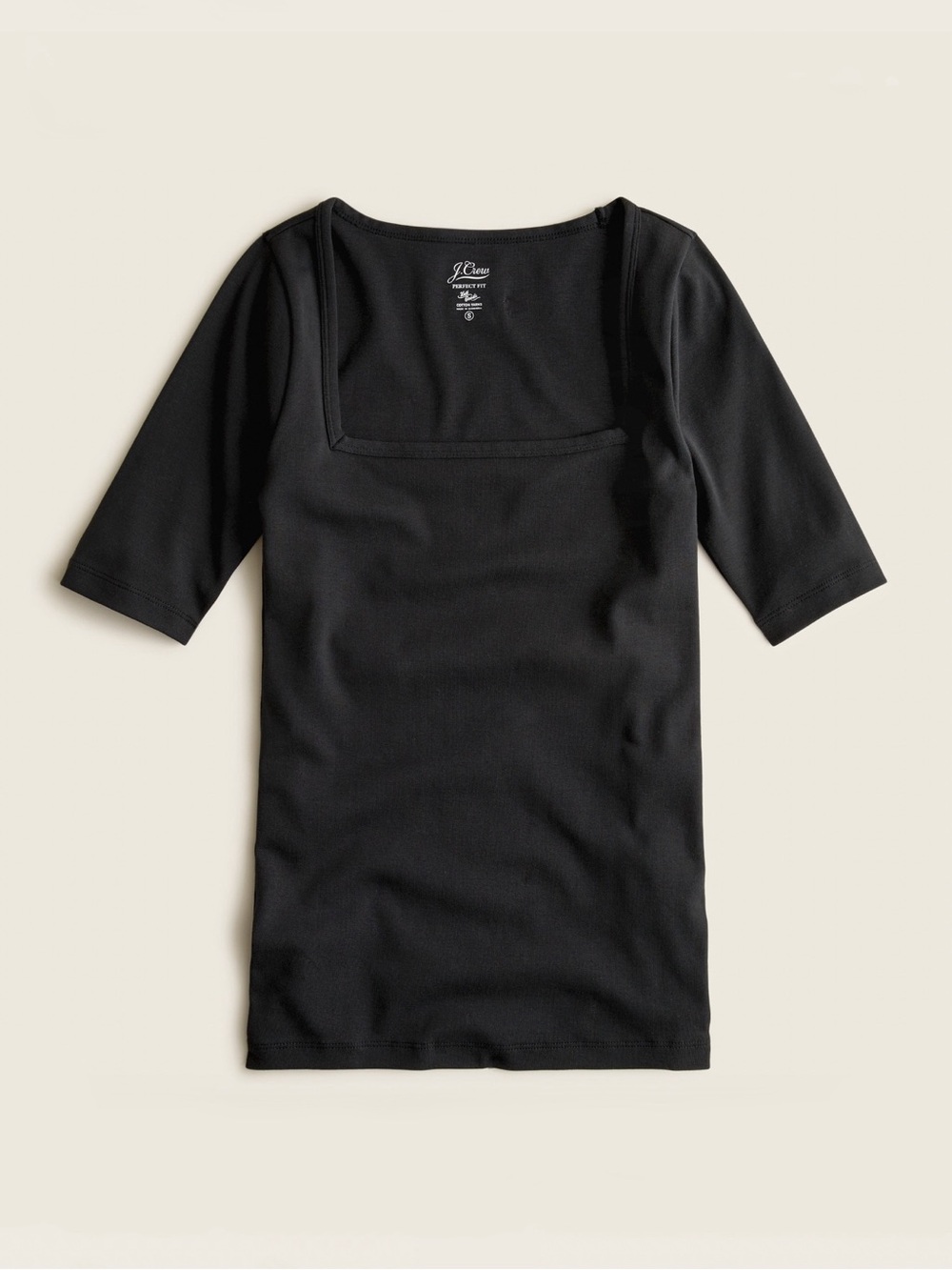 J. Crew Perfect Fit Elbow Sleeve Squareneck T-Shirt Black